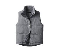 Fhniepan Damen Cord-Puffer-Weste, ärmellos, Stehkragen, Reißverschluss, Druckknopf, leichte Jacke, gepolsterte Weste, Oberbekleidung, GRAU, L