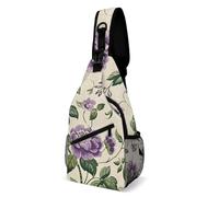 FHPCE Sling Rucksack Crossbody für Mann Frau Haus und Meer Crossbody Verstellbare Brusttasche, Cremefarbenes Leinen-Blumenmuster, 38x20cm