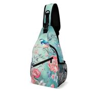 FHPCE Sling Rucksack Crossbody für Mann Frau Muster und Ozeane Crossbody Verstellbare Brusttasche, Blumen- und Vogel-Stil, 38x20cm