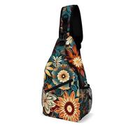 FHPCE Sling Rucksack für Damen und Herren, Beige und Gelb, Umhängetasche, verstellbare Brusttasche, Blumenmuster, 38x20cm