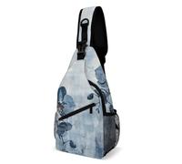 FHPCE Sling Rucksack für Damen und Herren, Grau und Weiß, Umhängetasche, verstellbare Brusttasche, Weiche Strichzeichnung, 38x20cm