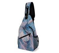 FHPCE Sling Rucksack für Damen und Herren, Ledertextur, verstellbare Brusttasche, Grün, Ein blauer Schmetterling, 38x20cm