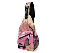 FHPCE Sling Rucksack für Damen und Herren, Ledertextur, verstellbare Brusttasche, Grün, Pfirsich-Lebensmittelkunst, 38x20cm