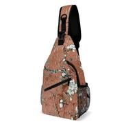 FHPCE Sling Rucksack für Damen und Herren, Marineblau und Blaugrün, verstellbare Brusttasche, Kleine Blumen und Ranken, 38x20cm