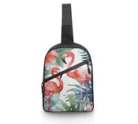 FHPCE Sling Rucksack für Herren und Damen, klassisch, grün, gestreift, Crossbody, verstellbare Brusttasche, Flamingos Aquarell Tropen, EinheitsgröÃŸe
