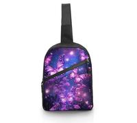 FHPCE Sling Rucksack für Herren und Damen, klassisch, grün, gestreift, Crossbody, verstellbare Brusttasche, Violetter niedlicher Schmetterlings-Aufdruck, Einheitsgröße