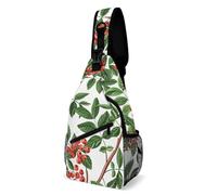 FHPCE Sling Rucksack für Mann und Frau, Blumen auf violettem Hintergrund, verstellbare Brusttasche, Red Berry Art, 38x20cm