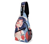FHPCE Sling Rucksack für Mann und Frau, Blumen in Vase, Crossbody, verstellbare Brusttasche, Damen und rote Beeren, 38x20cm