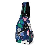 FHPCE Sling Rucksack für Mann und Frau, Blumenmuster, Retro-Muster, Crossbody, verstellbare Brusttasche, Blaue und weiße Blumen, 38x20cm