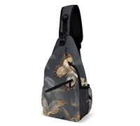 FHPCE Sling-Rucksack für Mann und Frau, Draw A Swirl Muster, Crossbody, verstellbare Brusttasche, Blätter und Schmetterlinge, 38x20cm