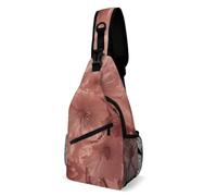 FHPCE Sling Rucksack für Mann und Frau, Grün, Ledertextur, Crossbody, verstellbare Brusttasche, Bild von Pfirsichblumen, 38x20cm