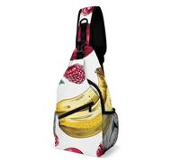 FHPCE Sling Rucksack für Mann und Frau, Zugang zum Park, verstellbare Brusttasche, Bananen und Beeren, 38x20cm