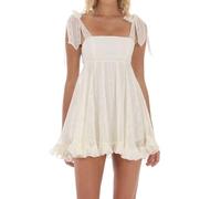 Fiacafyo Ärmelloses Sommerkleid für Damen, Y2K, rückenfrei, mit Fliege, Riemen, Rüschen, Strand, A-Linie, Babydoll, Party, kurzes Kleid, B-weiß, XL