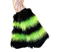 Fiacafyo Damen Gestrickte Beinstulpen Kniehoch 80er 90er Jahre Gothic Beinwärmer Mädchen Kawaii Japanischer Preppy Style Gerippte Y2K Beinstulpen (B-Schwarz Grün, Einheitsgröße), B-Schwarz / Grün, One