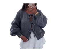Fiacafyo Y2K Strick-Cardigan für Damen, übergroße Fliege vorne, einfarbig, lange Ärmel, lockere Strickwaren, Tops, Streetwear, D-Dunkelgrau, S