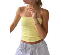 Fiacafyo Y2K Trägerloses ärmelloses Bandeau-Top für Damen, schulterfrei, rückenfrei, schmale Passform, Streetwear, C-Gelb, L