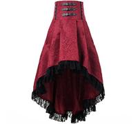 Fiamll Gothic Rock Steampunk Rock Viktorianischer Piratenrock Hoch Tiefer Cocktailkleider Wikinger Kleidung Damen Partyrock Rot XXL