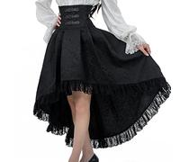 Fiamll Gothic Rock Steampunk Rock Viktorianischer Piratenrock Hoch Tiefer Cocktailkleider Wikinger Kleidung Damen Partyrock Schwarz XXL