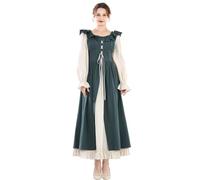 Fiamll Renaissance Kleid Damen Mittelalter Renaissance Faire Kleid Langarm Irisches Kleid Retro Viktorianische Kostüm Grün XXL