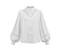Fiamll Viktorianische Bluse Damen Renaissance Bluse Mittelalter Langärmliges Vintage Bluse Weiße Bluse Baumwolle, XXL