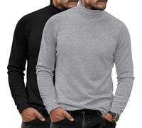 Ficerd 2 Pack Herren Rollkragen-Shirts, Slim Fit Leichte Pullover Pullover Pullover Mock Rollkragen Gestrickte Langarm Tops, Schwarz, Hellgrau, L