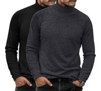 Ficerd 2 Pack Herren Rollkragen-Shirts, Slim Fit Leichte Pullover Pullover Pullover Mock Rollkragen Gestrickte Langarm Tops, Schwarz, Dunkelgrau, L