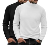 Ficerd 2 Pack Herren Rollkragen-Shirts, Slim Fit Leichte Pullover Pullover Pullover Mock Rollkragen Gestrickte Langarm Tops, schwarz, weiß, L