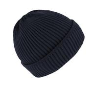 fiebig Beanie Rippstrick | Umschlagmütze aus Merinowolle | Unisex Strickmütze (DE/NL/SE/PL, Alphanumerisch, Einheitsgröße, Marineblau)