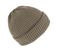 fiebig Beanie Rippstrick | Umschlagmütze aus Merinowolle | Unisex Strickmütze (DE/NL/SE/PL, Alphanumerisch, Einheitsgröße, Taupe)