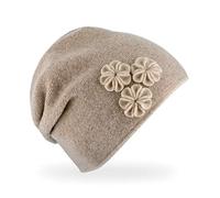fiebig Berta Strickmütze | Beanie Mütze aus Wolle mit Raffung für Damen | Feinstrick Qualität Made in Europe (Beige)