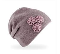 fiebig Berta Strickmütze | Beanie Mütze aus Wolle mit Raffung für Damen | Feinstrick Qualität Made in Europe (Malve)