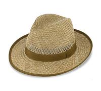 fiebig Bogart Strohhut für Damen & Herren | Sommerhut mit Ripsband & Einfass | Sonnenhut mit breiter Krempe | Fedora Made in Italy | Farbe Natur (61-XL)