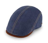 fiebig Brighton Flatcap aus Leinen | Schirmmütze mit Baumwollfutter | Schiebermütze mit Kontrastnähten (59-L, Jeansblau)