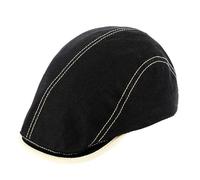 fiebig Brighton Flatcap aus Leinen | Schirmmütze mit Baumwollfutter | Schiebermütze mit Kontrastnähten (60-XL, schwarz)