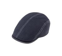 fiebig Brighton Flatcap aus Leinen | Schirmmütze mit Baumwollfutter | Schiebermütze mit Kontrastnähten (60-XL, Marineblau)