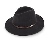 fiebig Casual Traveller Wollfilzhut | Crushable & Waterproof Rollhut mit geflochtener Lederbandgarnitur (59-L, Anthrazit)