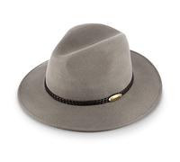 fiebig Casual Traveller Wollfilzhut | Crushable & Waterproof Rollhut mit geflochtener Lederbandgarnitur (58-L, Hellgrau)