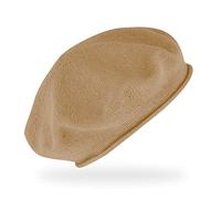 fiebig Feinstrickbaske mit Rollrand | Barett in OneSize aus Baumwolle | Leichte Wollbaske in vielen Farben (One Size, Camel)