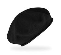 fiebig Feinstrickbaske mit Rollrand | Barett in OneSize aus Baumwolle | Leichte Wollbaske in vielen Farben (One Size, Schwarz)