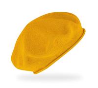 fiebig Feinstrickbaske mit Rollrand | Barett in OneSize aus Baumwolle | Leichte Wollbaske in vielen Farben (One Size, Mais)