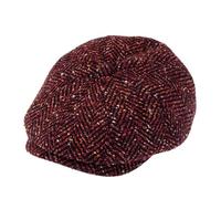 fiebig Flatcap Herringbone | 8-Panel Cap Fischgrät Wollmix mit Schirm und Knopf (59-L, Bordeauxrot)