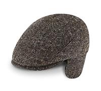 fiebig Flatcap Herringbone mit Ohrenschutz | Schirmmütze aus Wollmix mit Ohrenklappen | Fischgrät Gatsby Kappe Made in Italy (57-M, Braun)