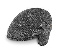 fiebig Flatcap Herringbone mit Ohrenschutz | Schirmmütze aus Wollmix mit Ohrenklappen | Fischgrät Gatsby Kappe Made in Italy (58-L, Anthrazit)