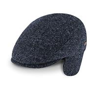 fiebig Flatcap Herringbone mit Ohrenschutz | Schirmmütze aus Wollmix mit Ohrenklappen | Fischgrät Gatsby Kappe Made in Italy (58-L, Marineblau)