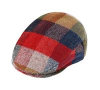 fiebig Flatcap mit Karo Patches | Wollmix Schirmmütze aus Schurwolle | Newsboy Cap mit Schirm (58-L, Rot)
