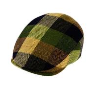 fiebig Flatcap mit Karo Patches | Wollmix Schirmmütze aus Schurwolle | Newsboy Cap mit Schirm (60-XL, Olivgrün)