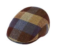fiebig Flatcap mit Karo Patches | Wollmix Schirmmütze aus Schurwolle | Newsboy Cap mit Schirm (62-XXL, Braun)