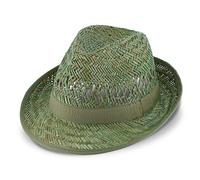 fiebig Gartenhut Strohtrilby für Damen & Herren | Sonnenhut in klassischem Look | Sommerhut mit Ripsband, Innenband & Einfass an der Krempe | Verschiedene Größen | Farbe Grün (55-S)