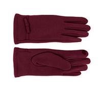 fiebig Handschuhe aus Jersey mit Schleife & Zierband | Teddy Fleece Innenfutter & Touchfunktion | leichter & warmer Damen Thermo Handschuh (L, Bordeaux)