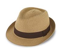 fiebig Jackson Trilby Papierhut mit farbigem Ripsband | Sonnenhut aus 100% Papier | Natur Sommerhut (57-M, Camel)